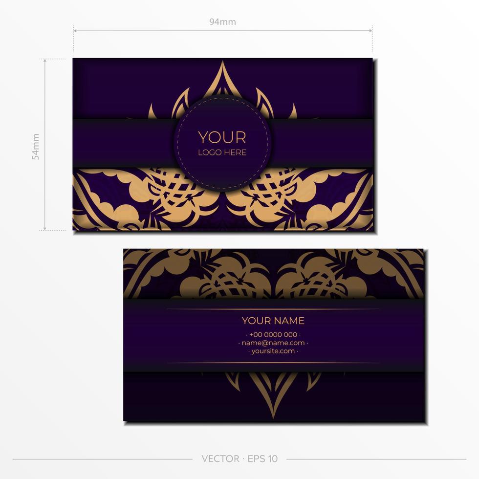 tarjetas de visita de lujo moradas. adornos decorativos para tarjetas de visita, patrón oriental, ilustración. vector
