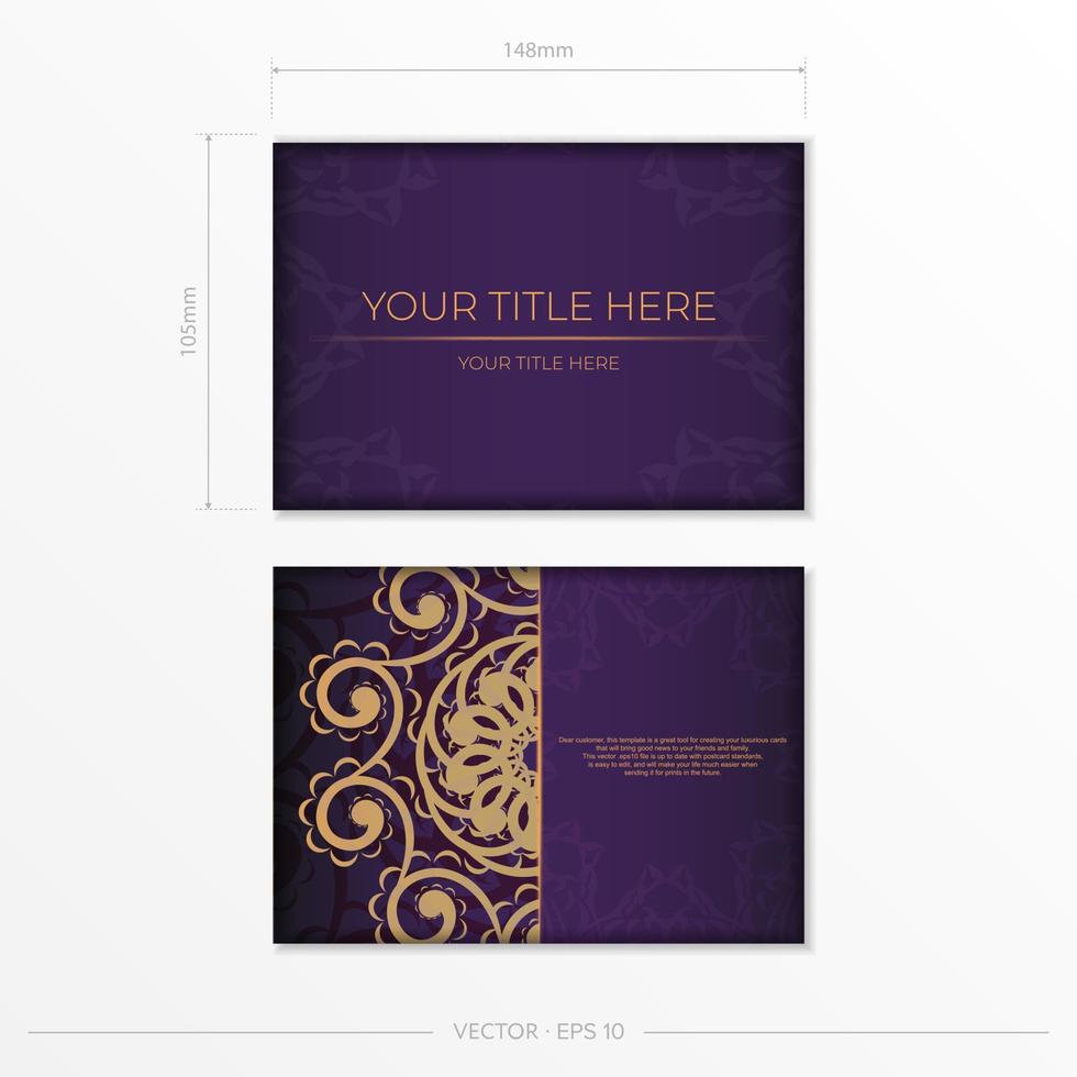 Luxurious purple postcard template with vintage indian ornaments. Elegant and classic vector elements ready for print and typography.