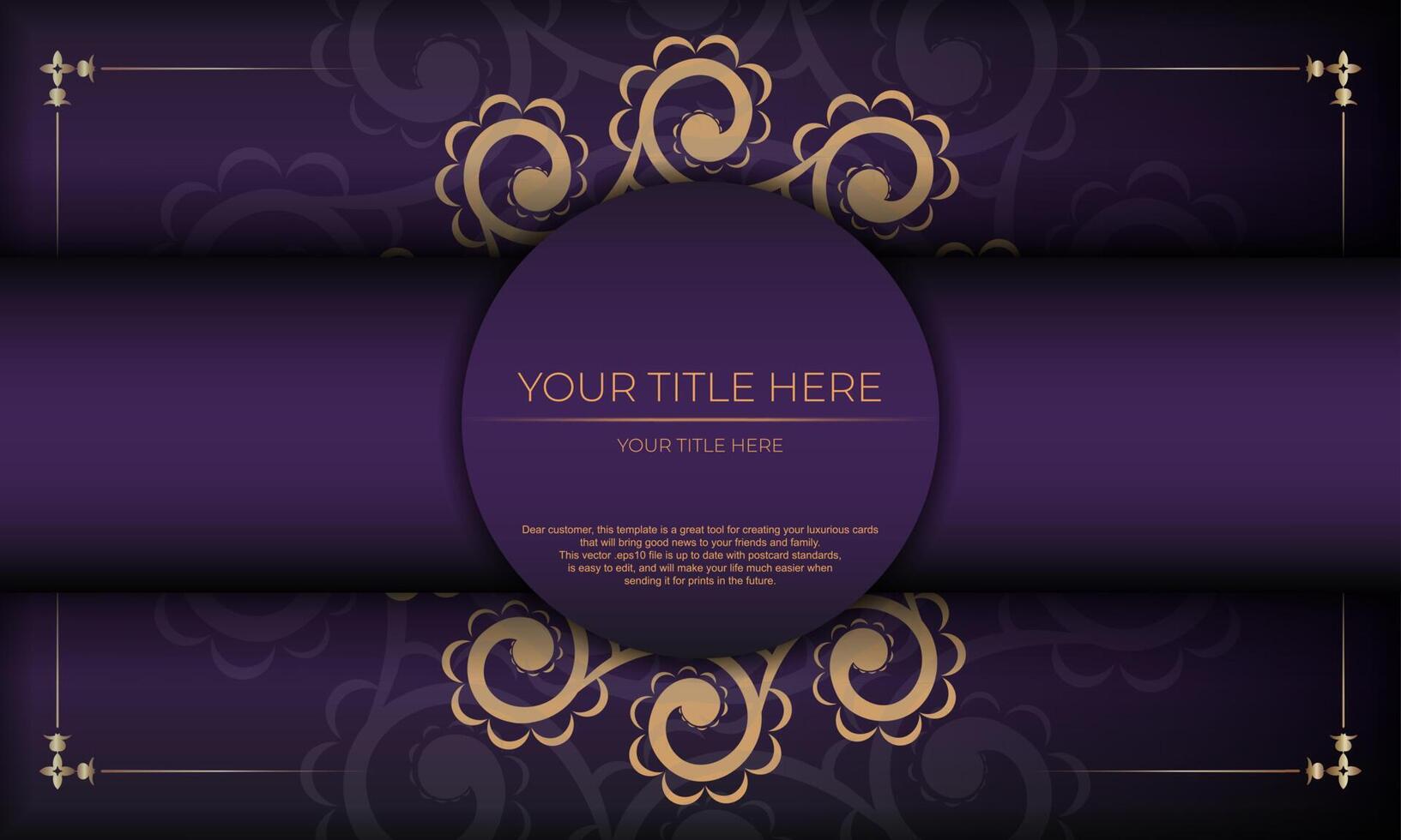 Luxurious purple invitation card template with vintage indian ornaments. Elegant and classic elements ready for print and typography. illustration. vector