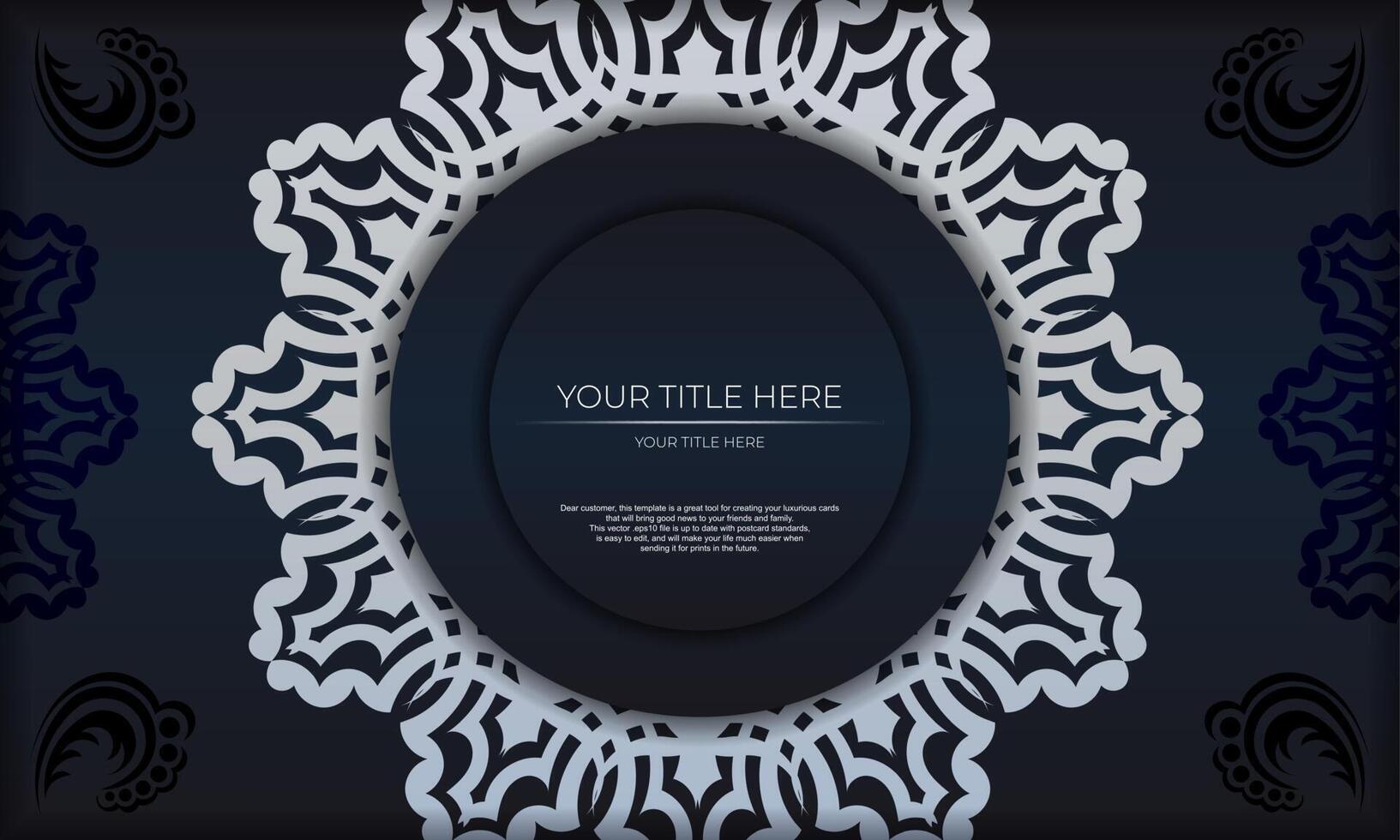 Dark blue luxury background with abstract ornament. Elegant and classic vector elements with space for your text.