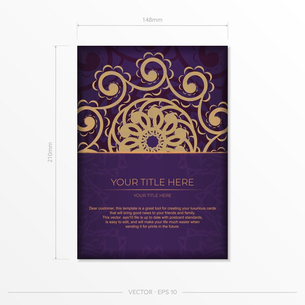 A purple and gold card with an ornate design vector