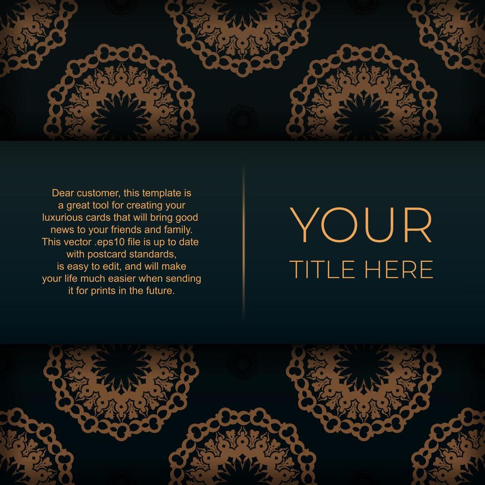 Dark green invitation card template with white Indian ornaments. Elegant and classic vector elements ready for print and typography.