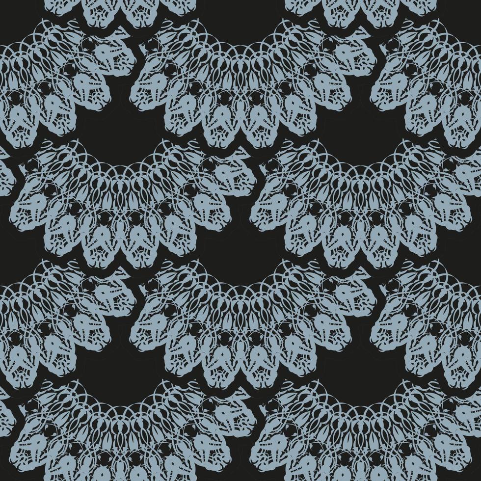 Dark dewy seamless pattern with blue vintage ornaments. Indian floral element. Graphic ornament for wallpaper, fabric, packaging, wrapping. vector