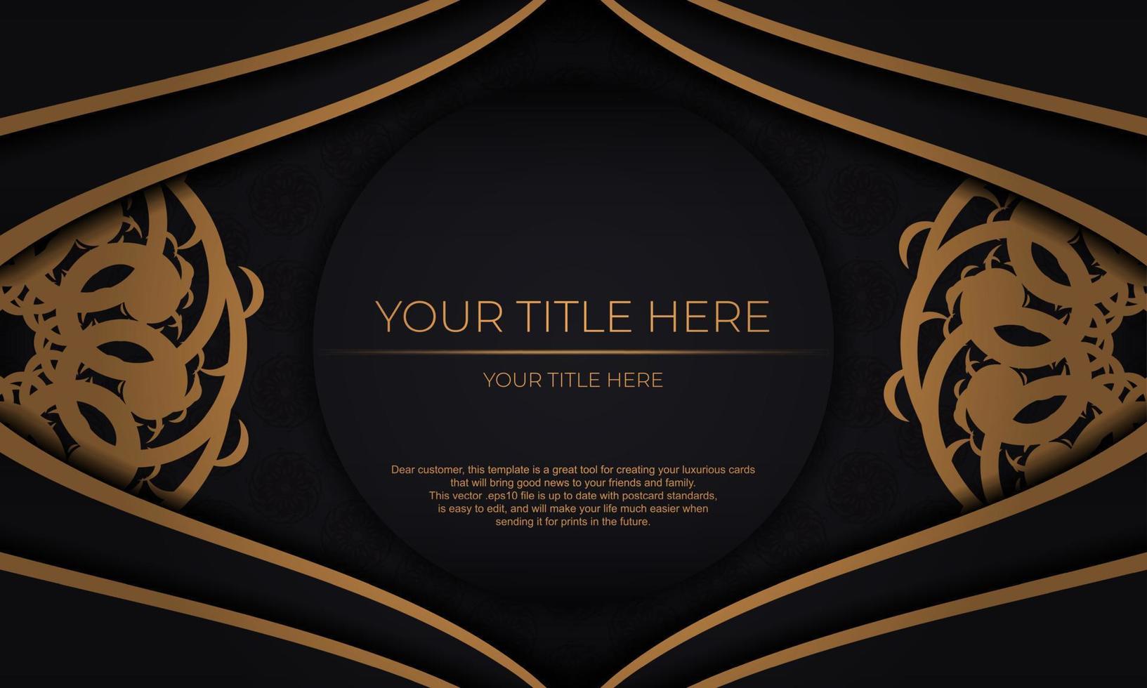 Black luxury background with abstract mandala ornament. Elegant and classic vector elements with space for your text.