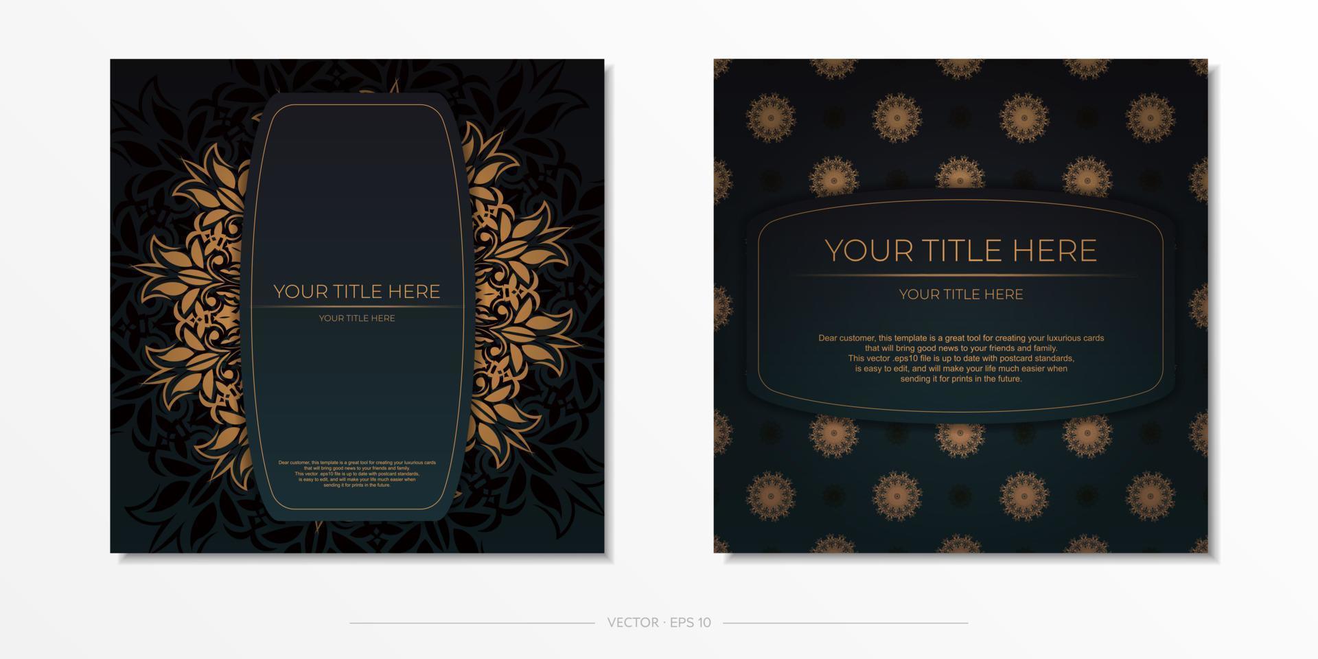 Dark green postcard template with white Indian mandala ornament. Elegant and classic elements ready for print and typography. Vector illustration.