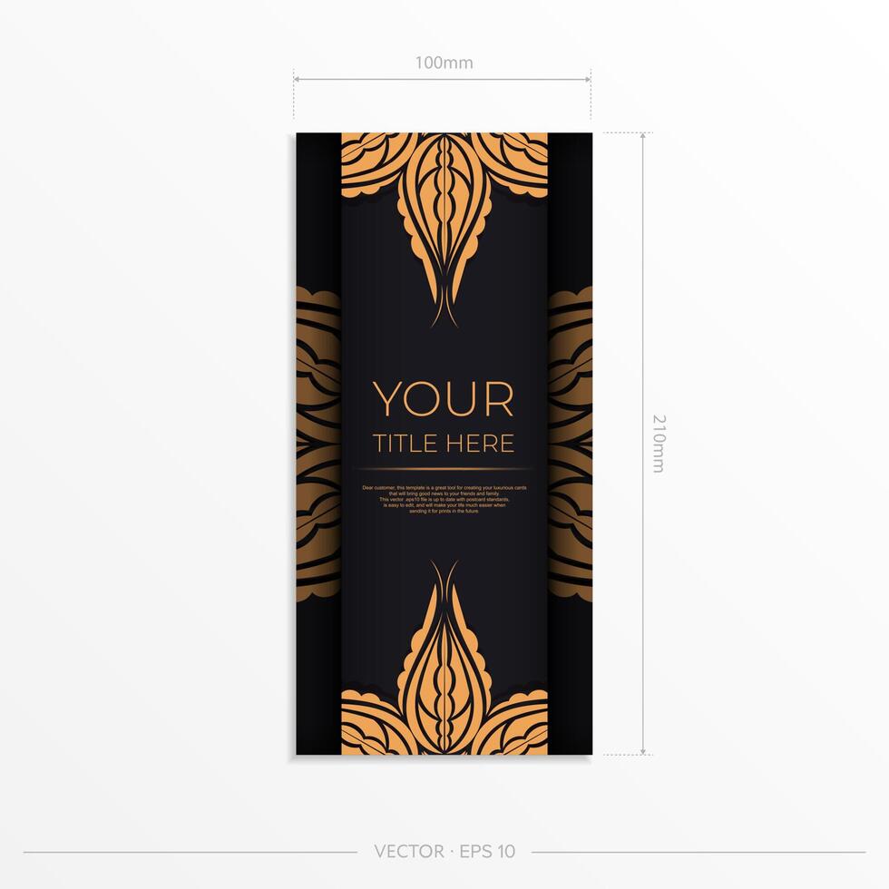Luxurious black postcard template with vintage indian ornaments. Elegant and classic vector elements ready for print and typography.