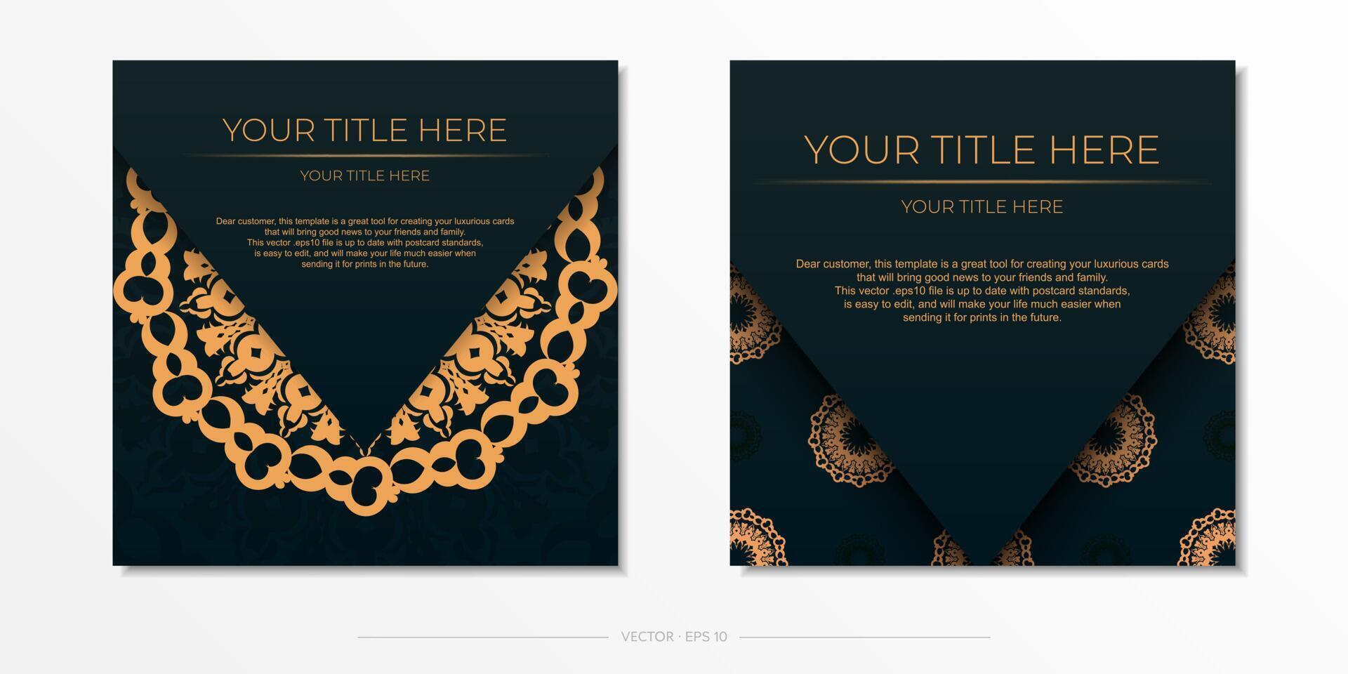 Two black and gold business cards with a golden pattern vector
