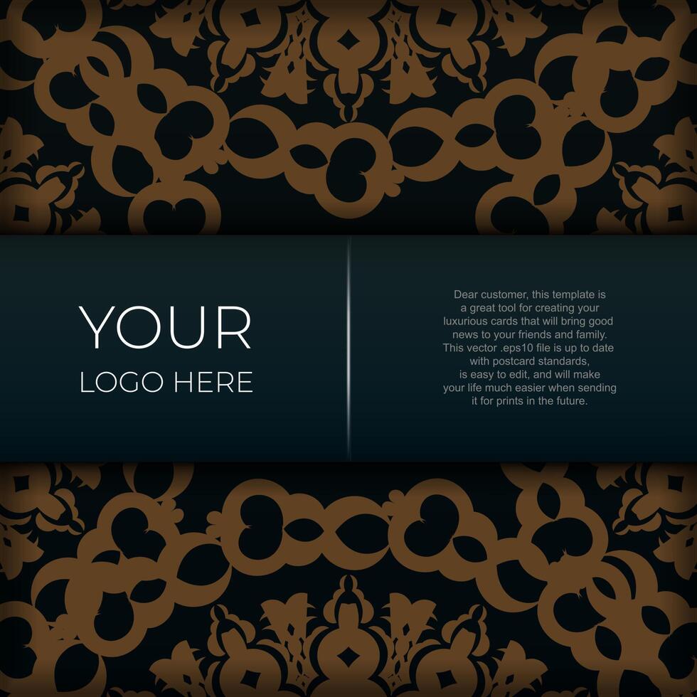 Dark green postcard template with white abstract ornament. Elegant and classic elements are great for decoration. vector