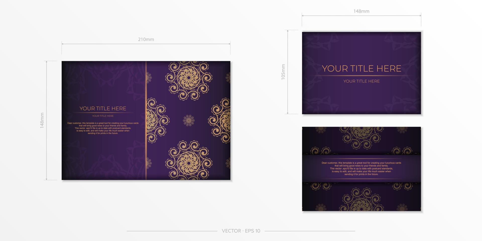 Luxury purple invitation card template with vintage abstract ornament. Elegant and classic elements are great for decorating. Vector illustration.