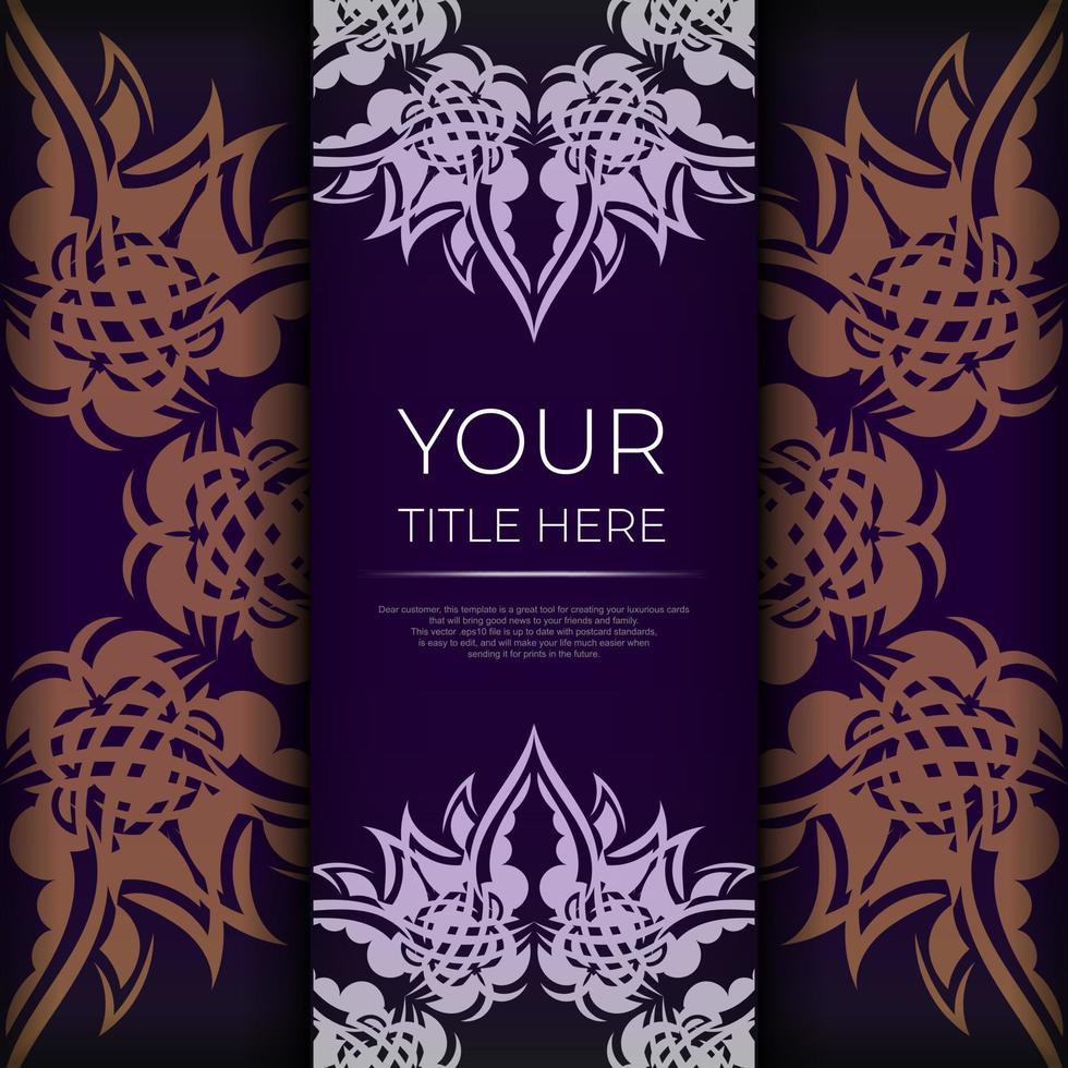 Luxurious purple square invitation card template with vintage indian ornaments. Elegant and classic vector elements ready for print and typography.