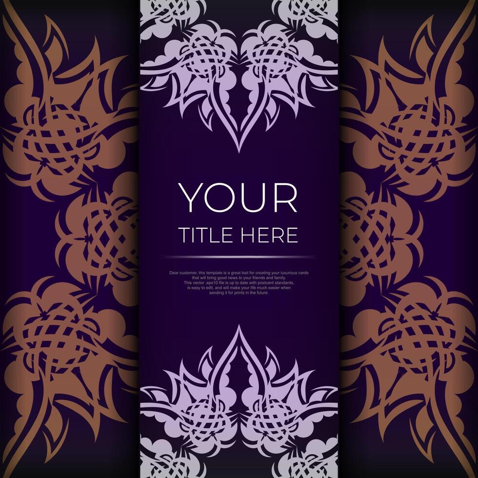 Luxurious purple square invitation card template with vintage indian ornaments. Elegant and classic vector elements ready for print and typography.