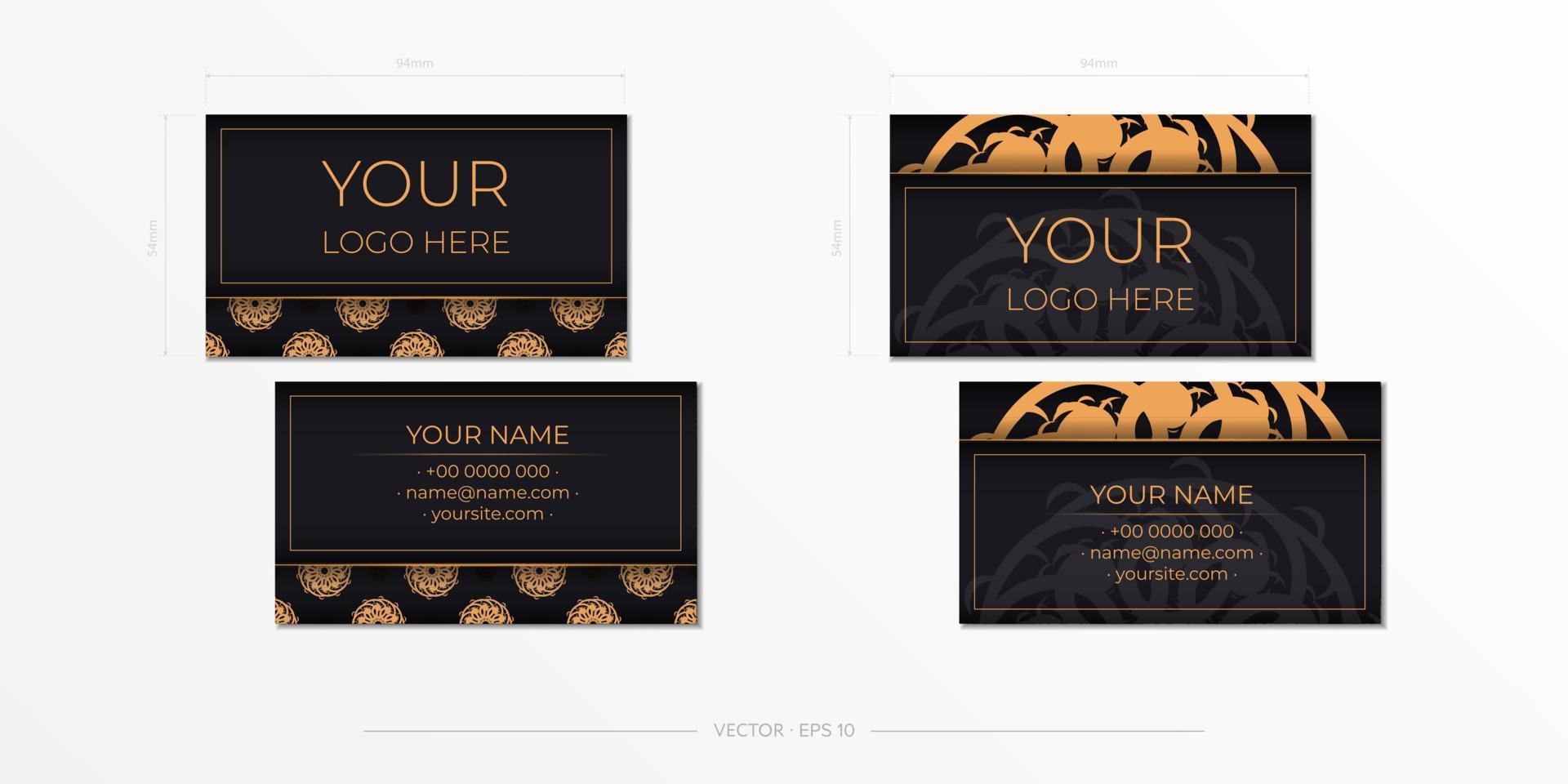 Black luxury business cards with decorative ornaments business cards, oriental pattern, illustration. Ready to print, meet the requirements of the printing house. vector