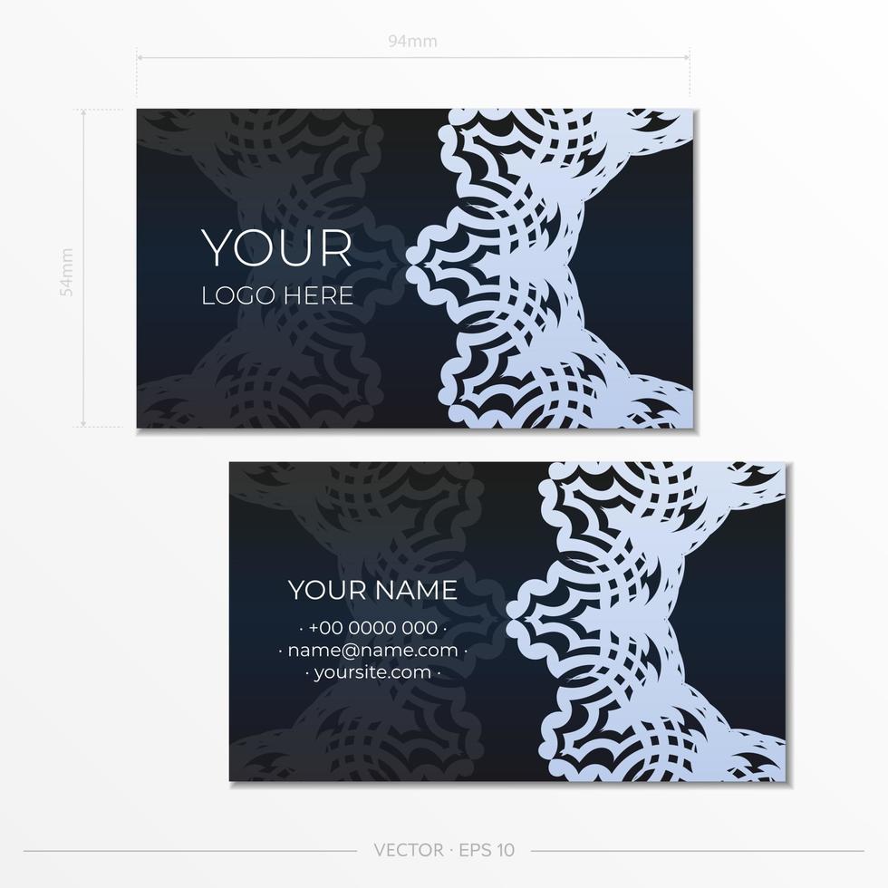 Dark blue Business cards with decorative ornaments business cards, oriental pattern, illustration. vector
