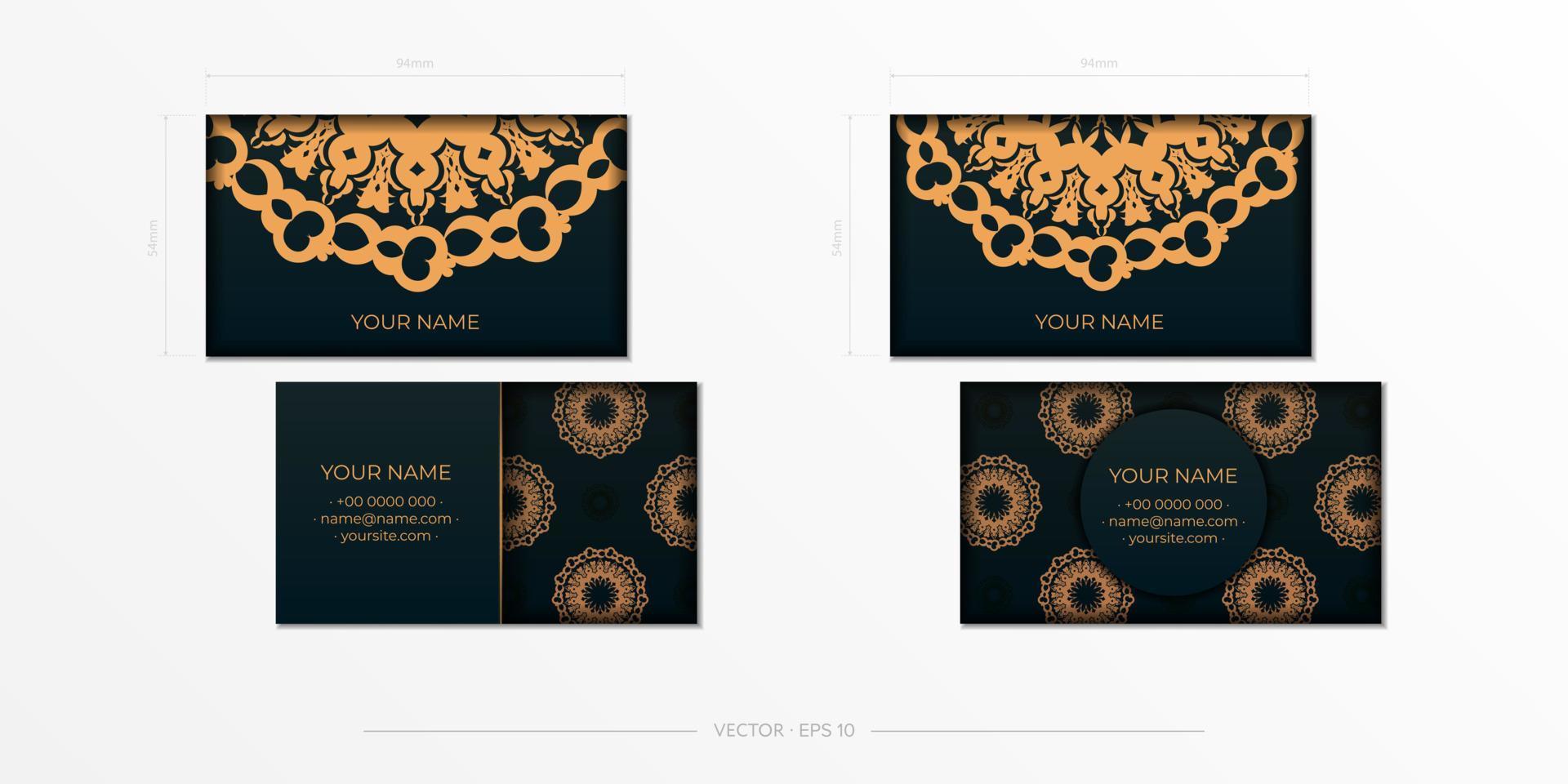 Dark green Business cards. Decorative business card ornaments, oriental pattern, illustration. vector