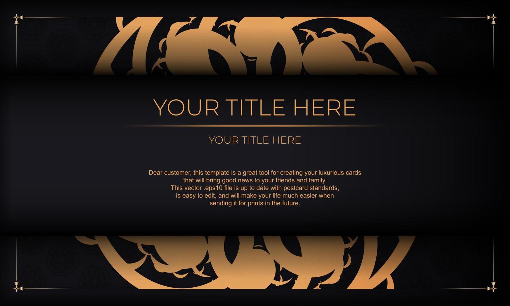 Black luxury background with abstract ornament. Elegant and classic vector elements with space for your text.