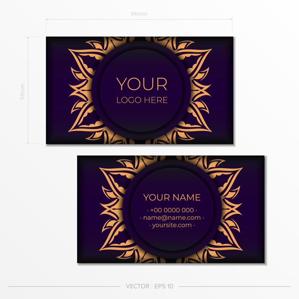 Purple luxury Business cards. Decorative business card ornaments, oriental pattern, illustration. vector