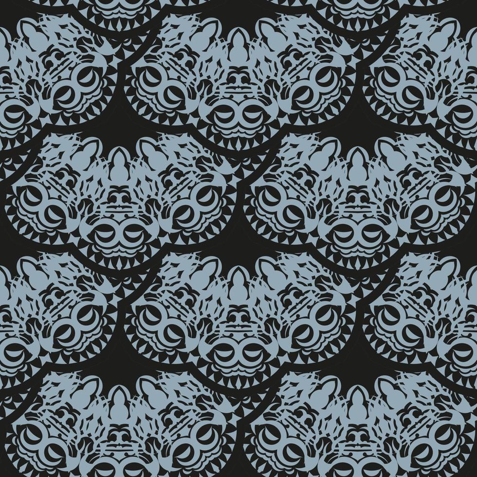 Dark dewy seamless pattern with blue vintage ornaments. Wallpaper in a vintage style template. Indian floral element. Ornament for wallpaper, fabric, packaging and paper. vector