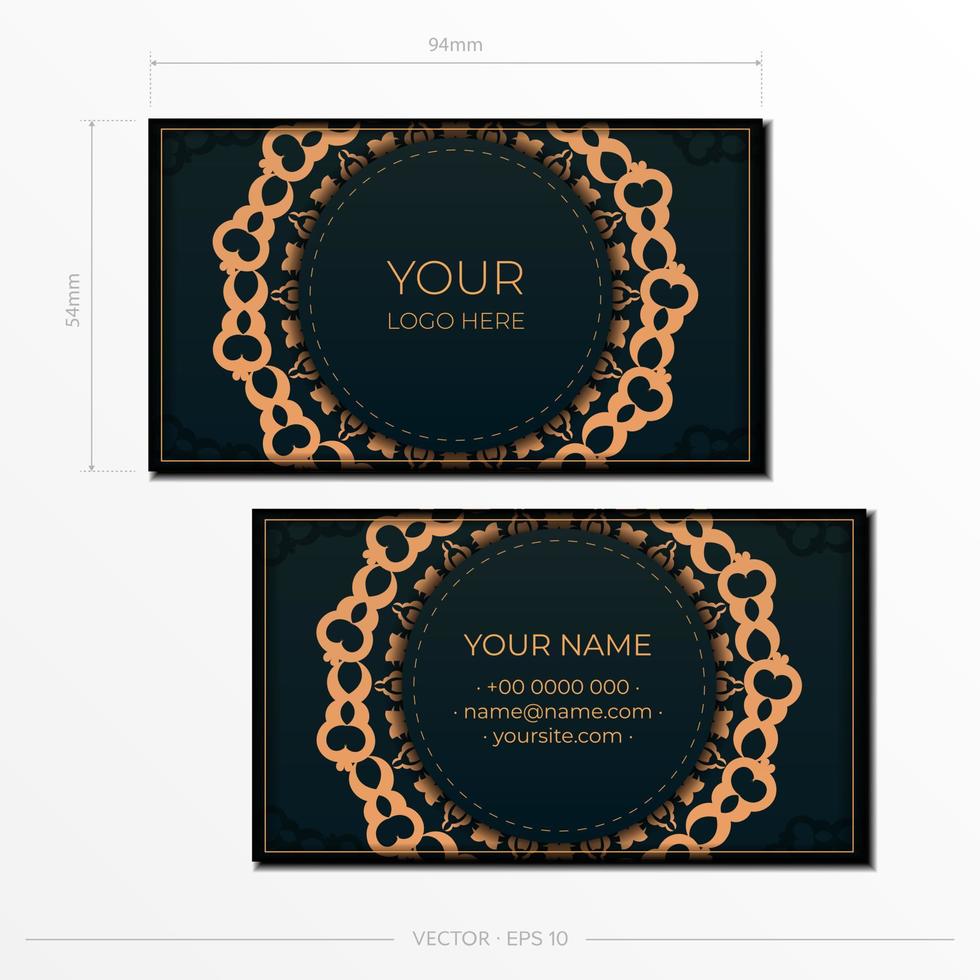 Dark green Business cards with decorative ornaments business cards, oriental pattern, illustration. vector