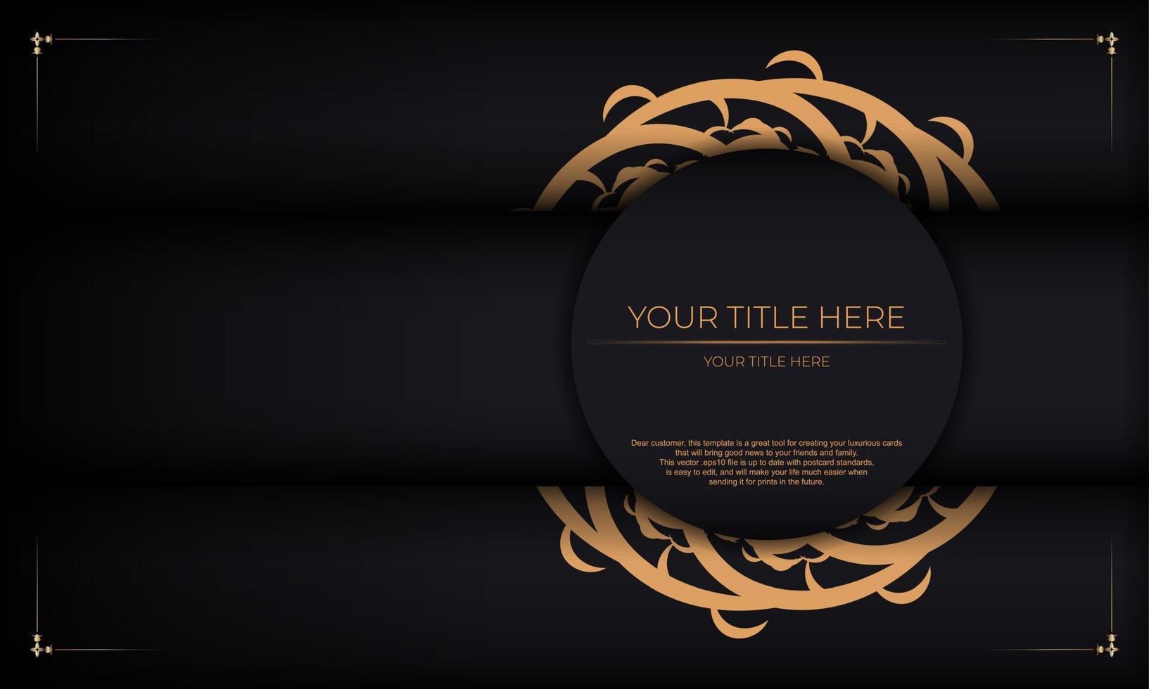 Black luxury background with abstract ornament. Elegant and classic vector elements ready for print and typography.
