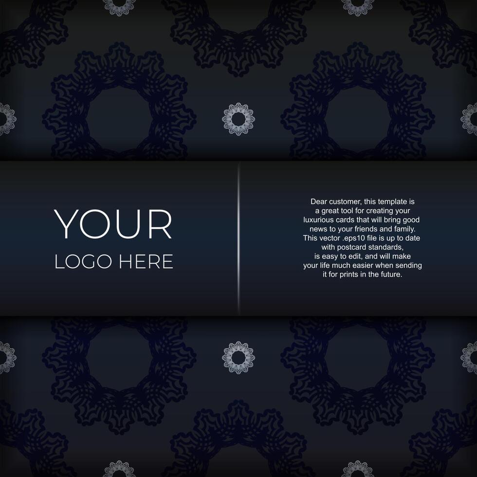 Dark blue invitation card template with white abstract ornament. Elegant and classic vector elements are great for decoration.