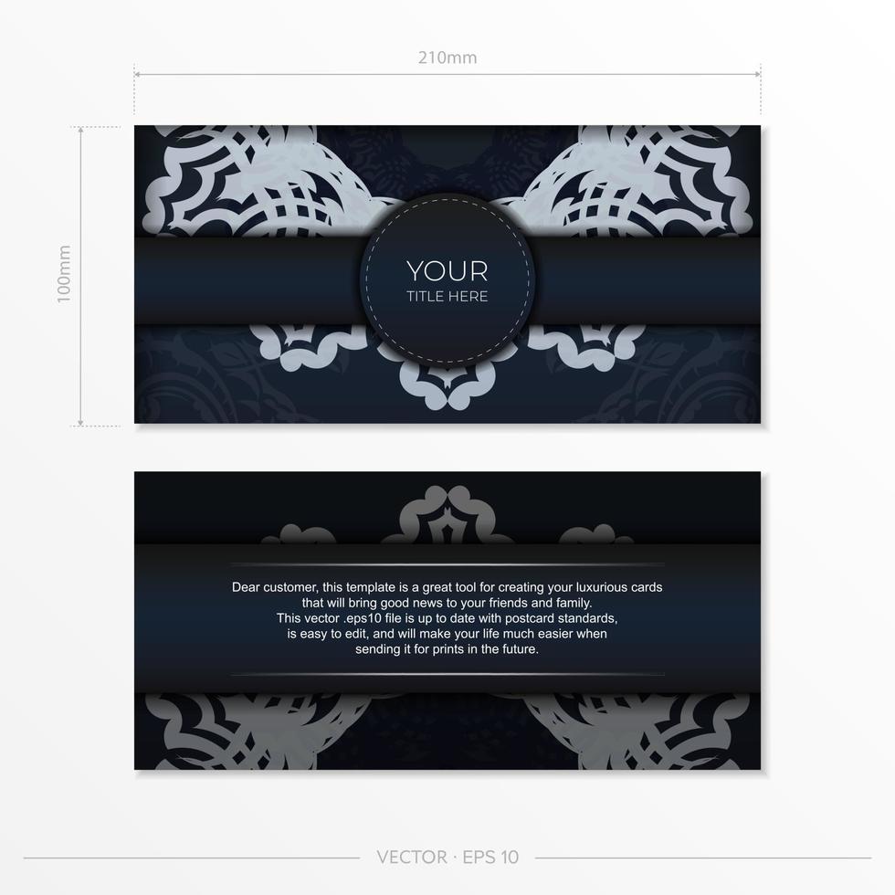 Dark blue invitation card template with white abstract ornament. Elegant and classic vector elements ready for print and typography.
