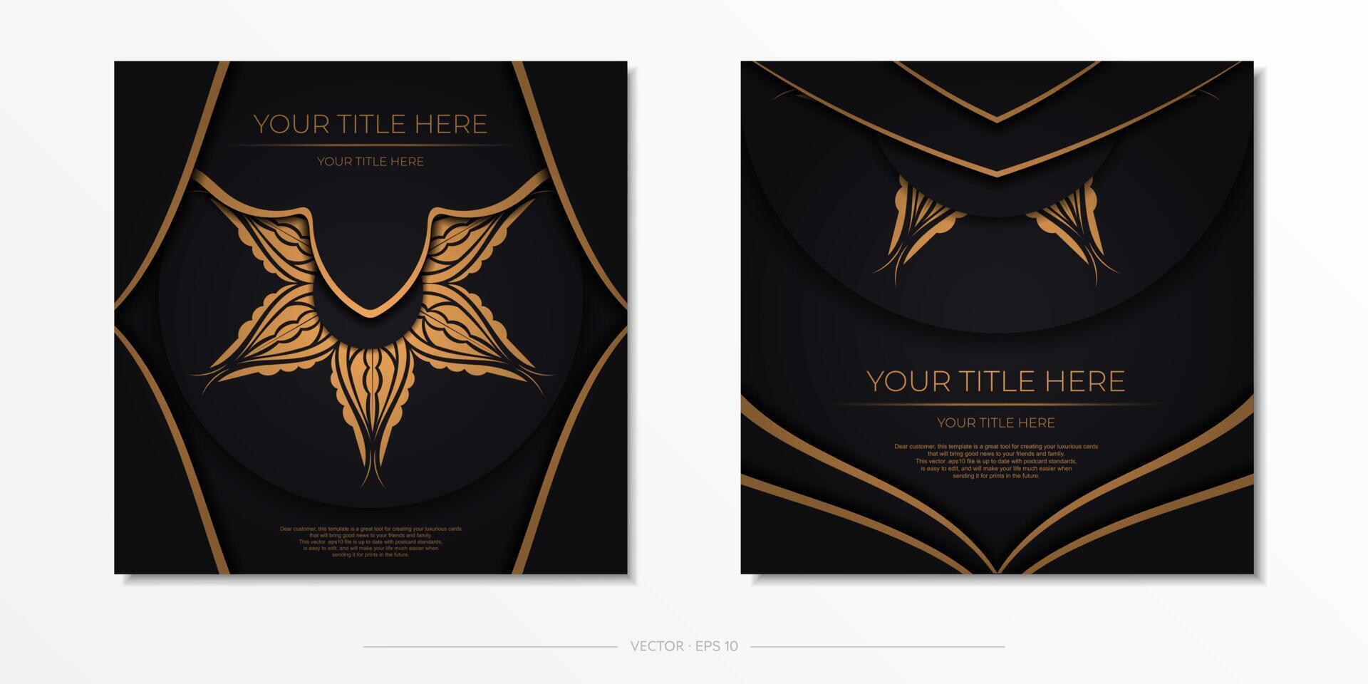 Two black and gold business cards with an ornate design vector