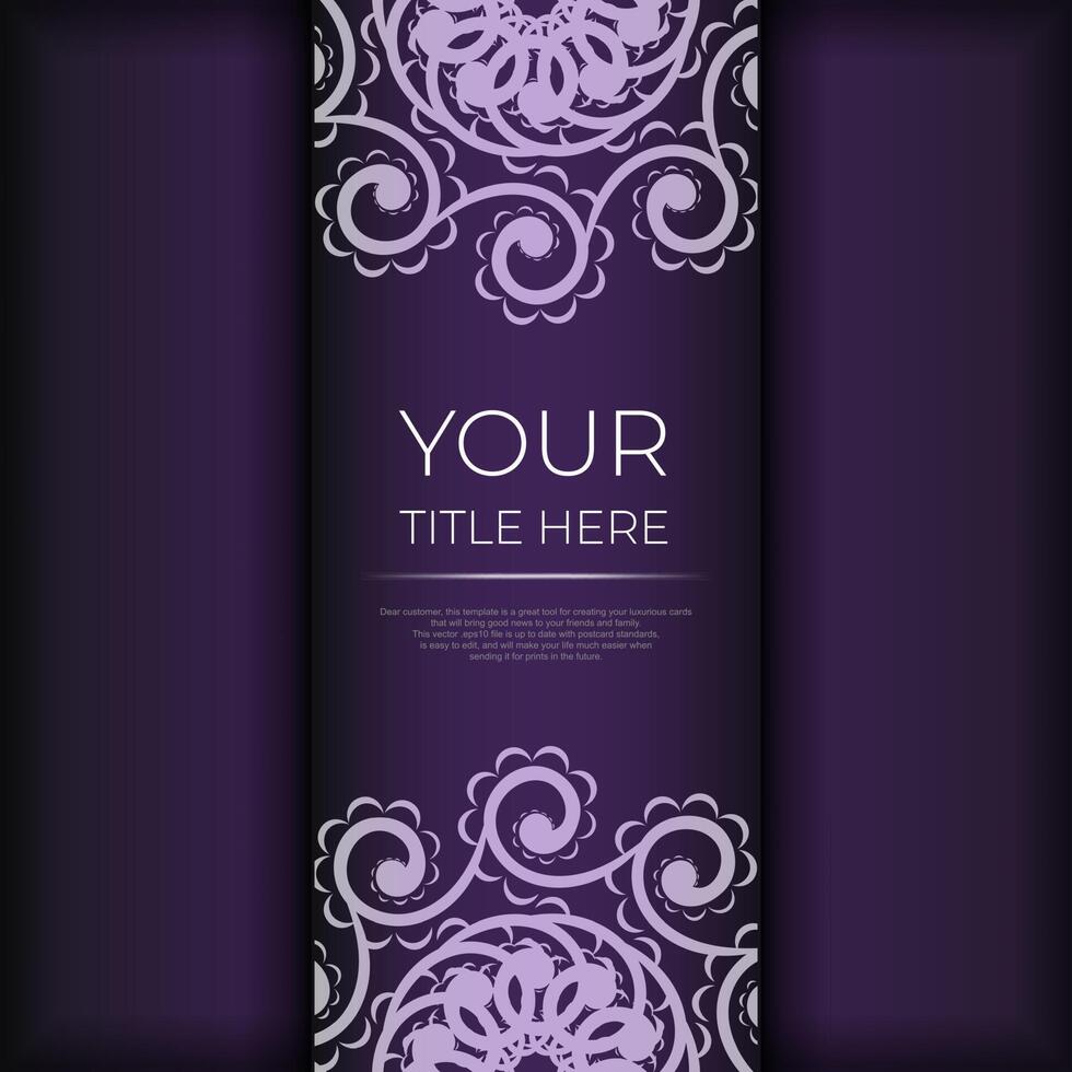 Luxurious purple invitation card template with vintage indian ornaments. Elegant and classic vector elements ready for print and typography.