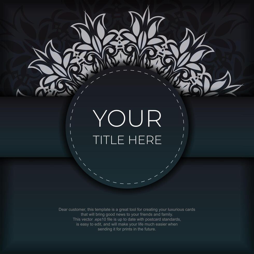Dark green invitation card template with white abstract ornament. Elegant and classic elements ready for print and typography. illustration. vector