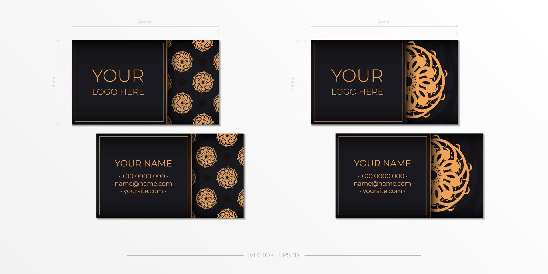Black luxury business cards with decorative ornaments business cards, oriental pattern, illustration. Ready to print, meet the requirements of the printing house. vector
