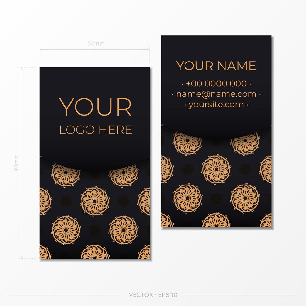 Black luxury business cards with decorative ornaments business cards, oriental pattern, illustration. vector