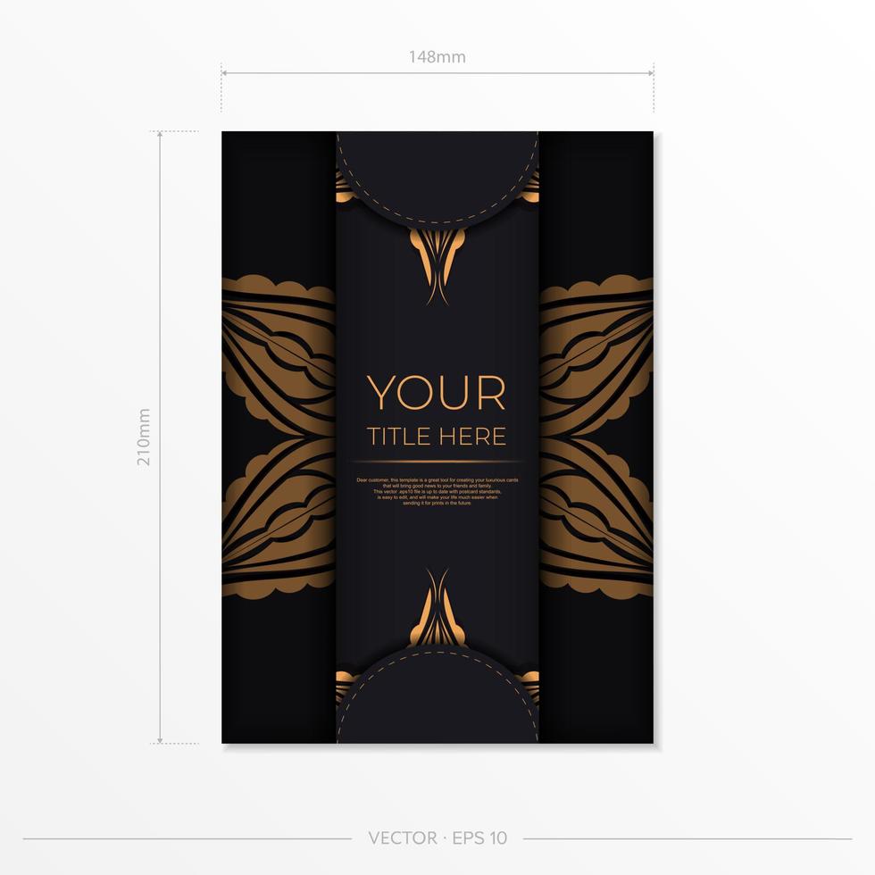 Luxurious black postcard template with vintage abstract ornament. Elegant and classic vector elements ready for print and typography.