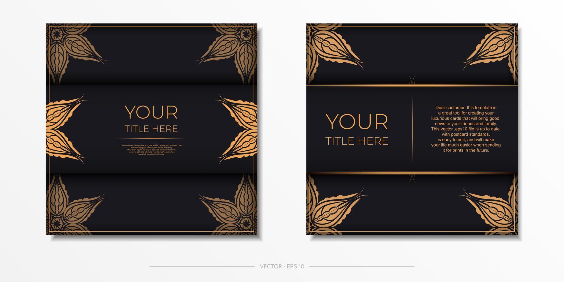 Luxurious black postcard template with vintage Indian mandala ornament. Elegant and classic vector elements ready for print and typography.