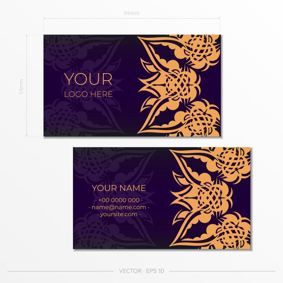 Purple luxury business cards template with decorative business cards ornaments, oriental pattern, illustration. vector