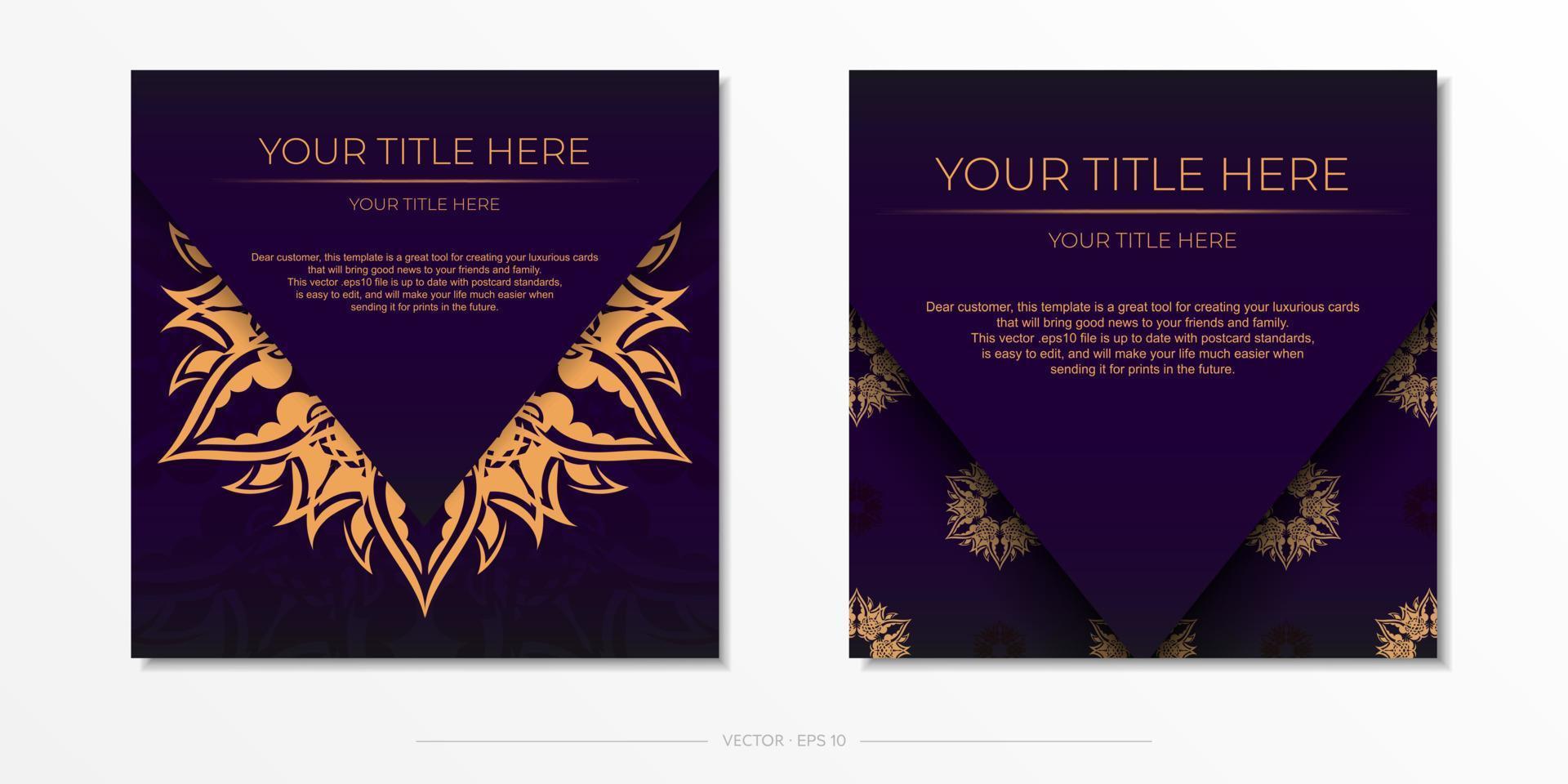 Luxury purple square postcard template with vintage indian mandala ornament. Elegant and classic vector elements ready for print and typography.