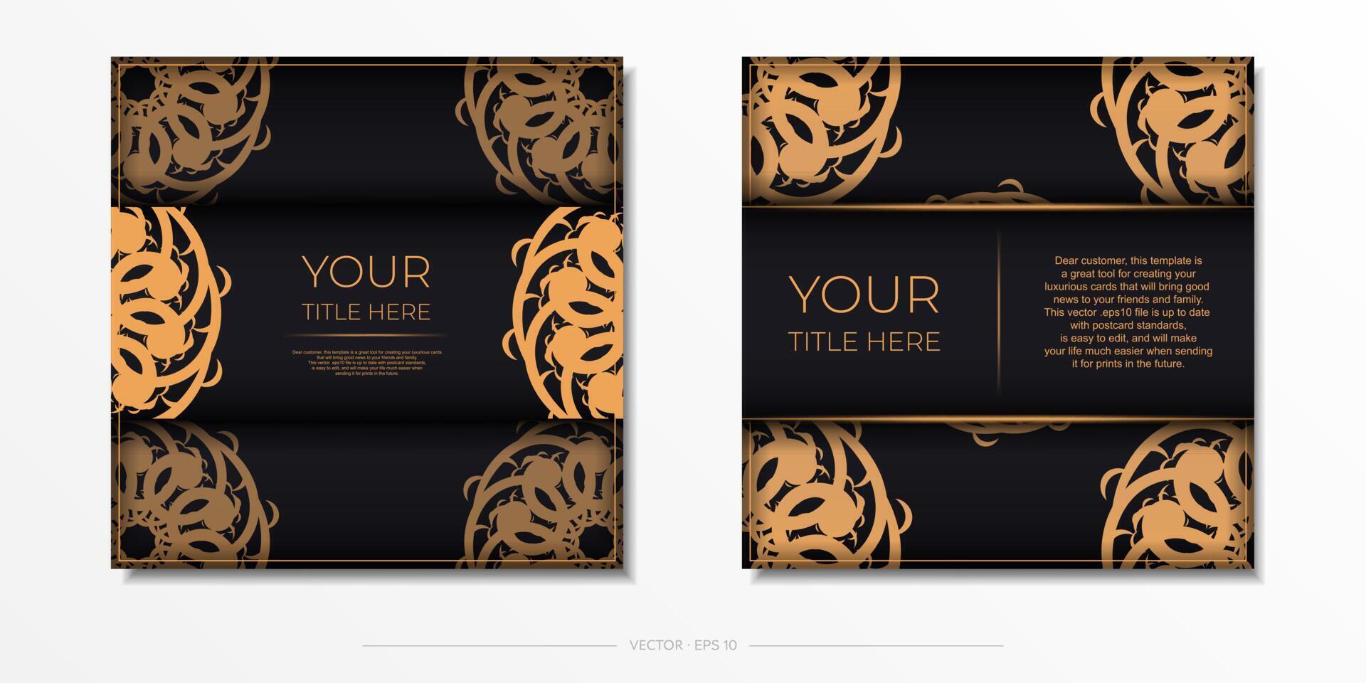 Luxurious black square postcard template with vintage abstract ornament. Elegant and classic vector elements ready for print and typography.