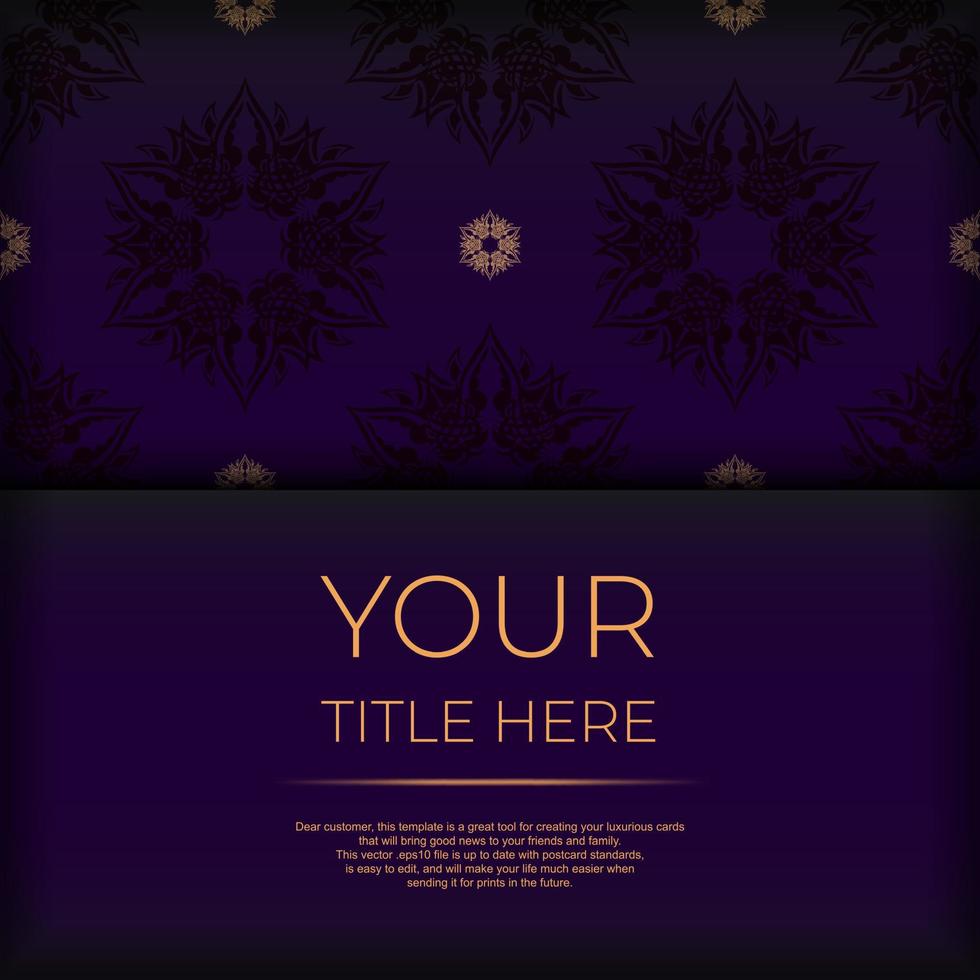 Luxury purple square invitation card template with vintage abstract ornament. Elegant and classic vector elements are great for decoration.