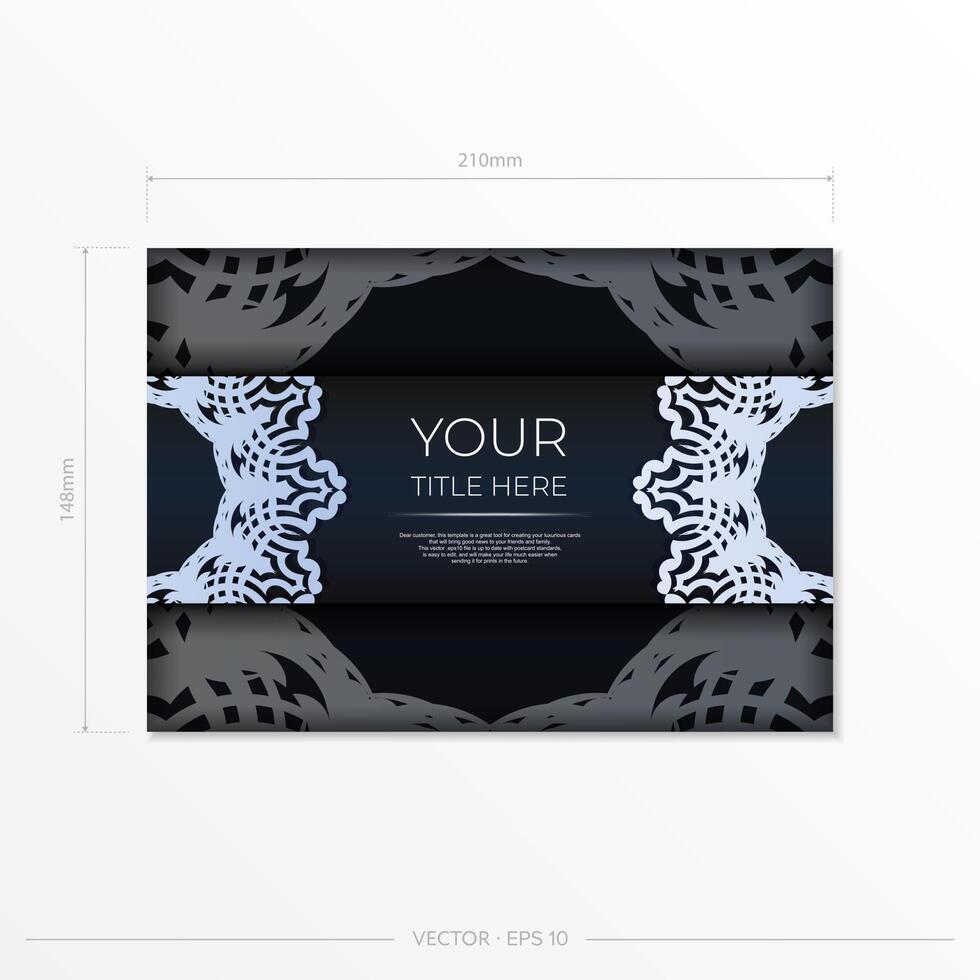 Dark blue invitation card template with white Indian ornaments. Elegant and classic vector elements ready for print and typography.