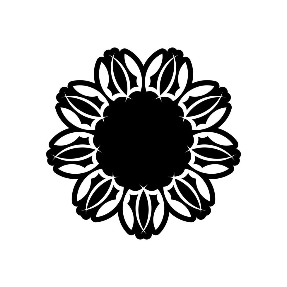 logotipo de mandala indio. logotipo en blanco y negro. vector oriental, patrones de terapia antiestrés. elementos de diseño de tejido. vector de logotipos de yoga.