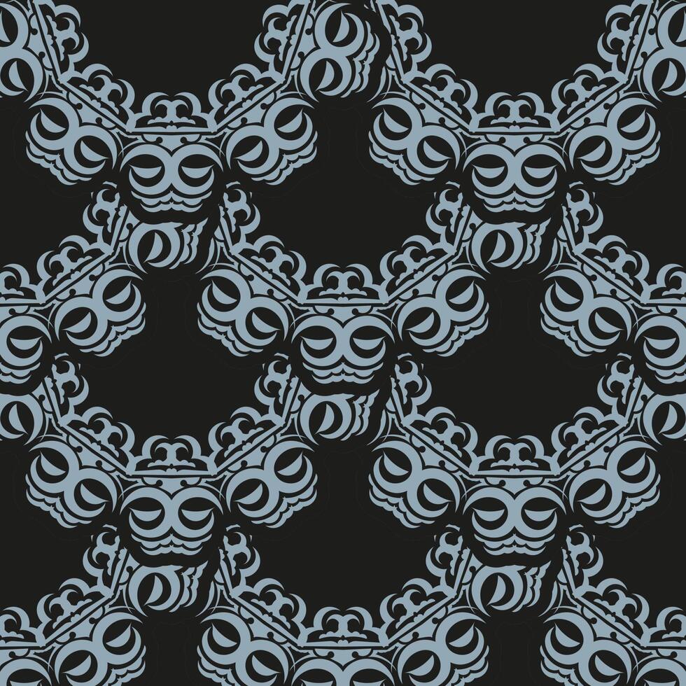 Dark dewy seamless pattern with blue vintage ornaments. Wallpaper in a