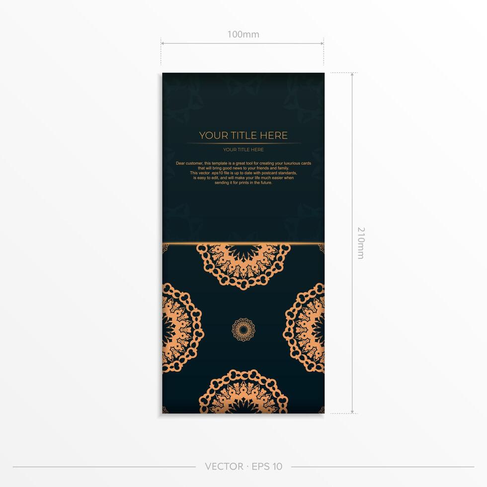 Dark green postcard template with white abstract ornament. Elegant and classic vector elements ready for print and typography.
