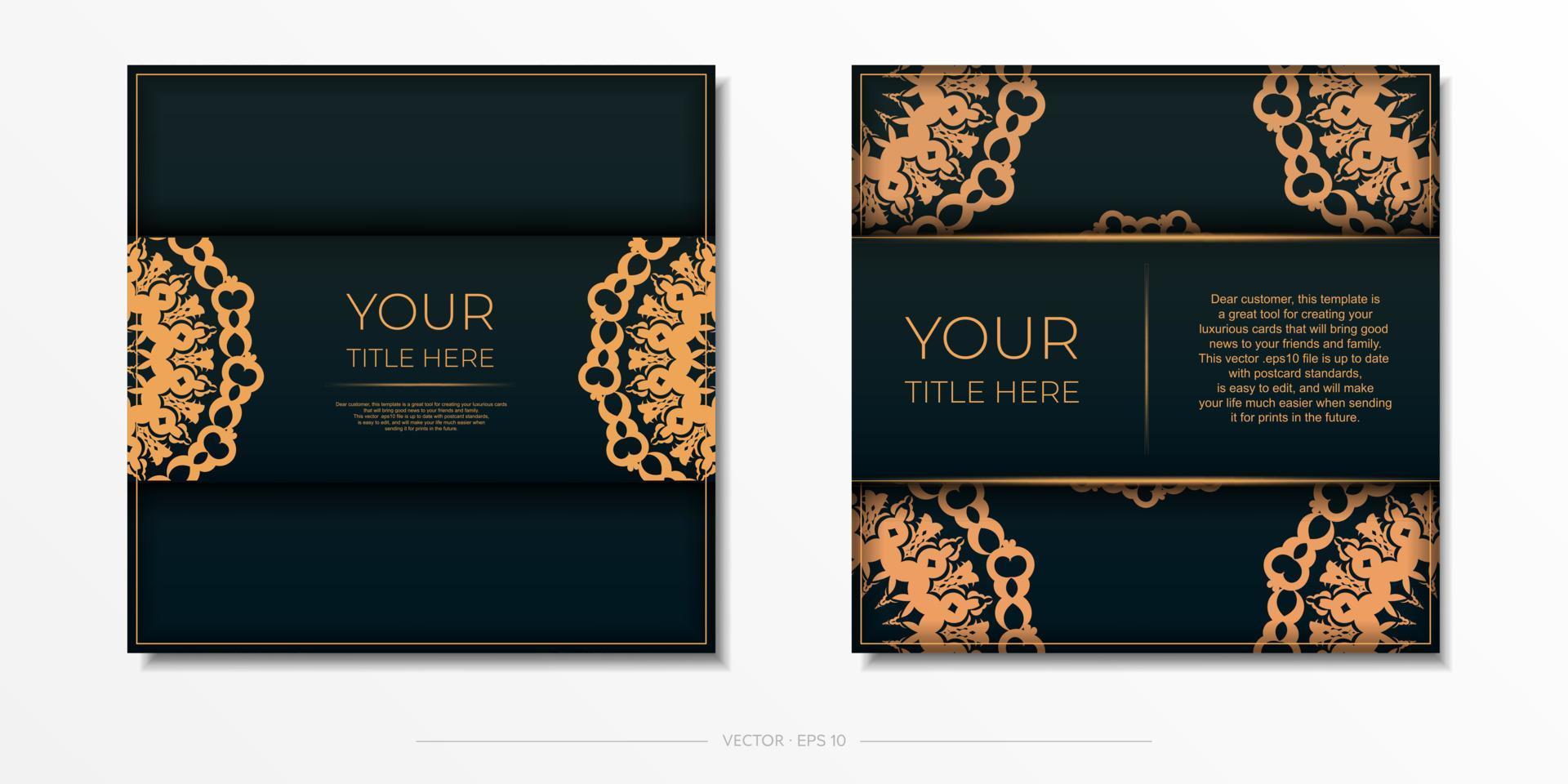 Dark green postcard template with white abstract mandala ornament. Elegant and classic vector elements ready for print and typography.