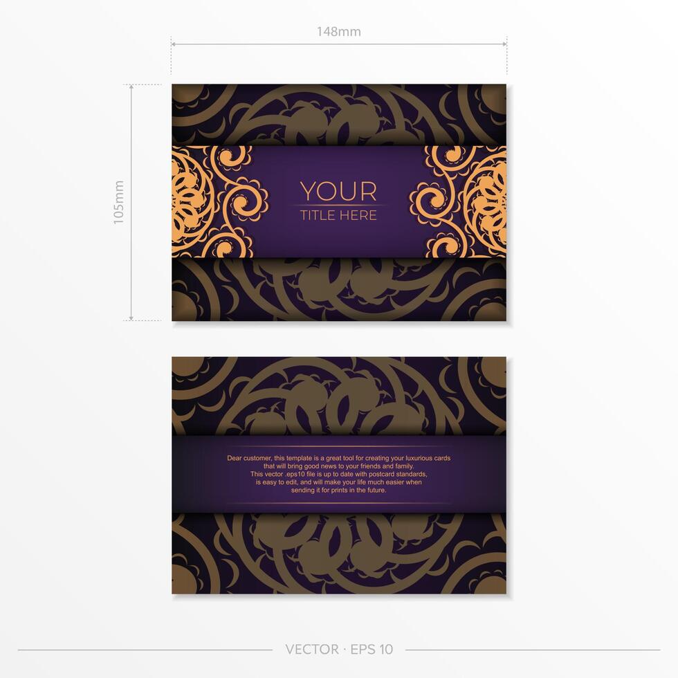 Luxurious purple postcard template with vintage abstract ornament. Elegant and classic vector elements ready for print and typography.