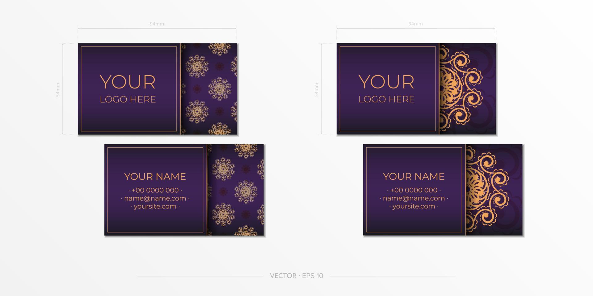 Purple Business Cards Template with Decorative Ornaments Business Cards, Oriental Pattern, Illustration. vector