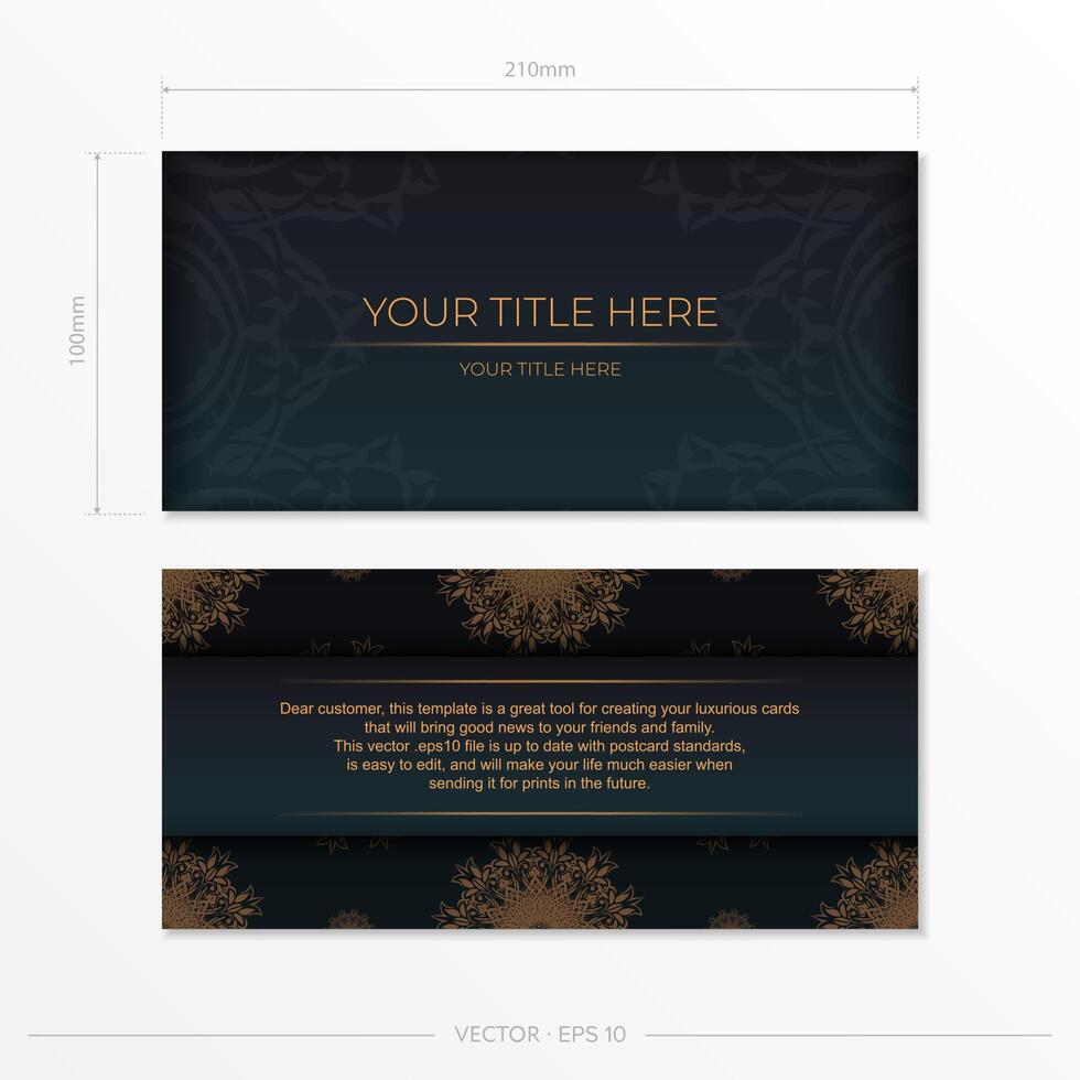 Dark green postcard template with white abstract ornament. Elegant and classic elements are great for decorating. illustration. vector