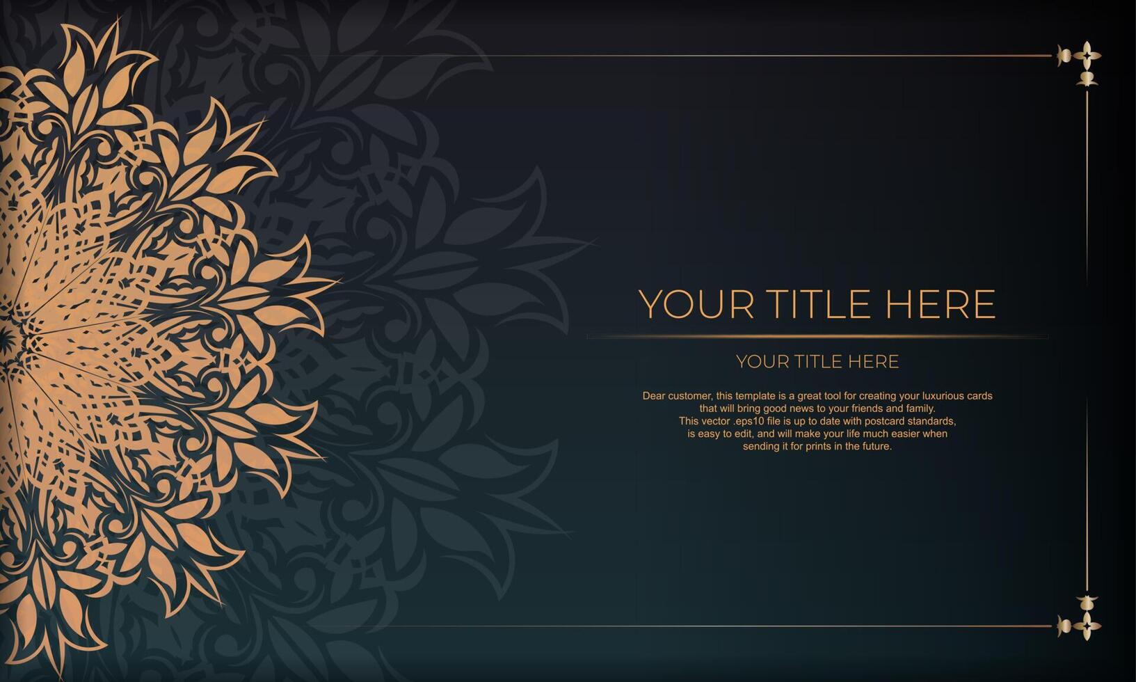 Dark green luxury background with abstract mandala ornament. Elegant and classic elements ready for print and typography. vector