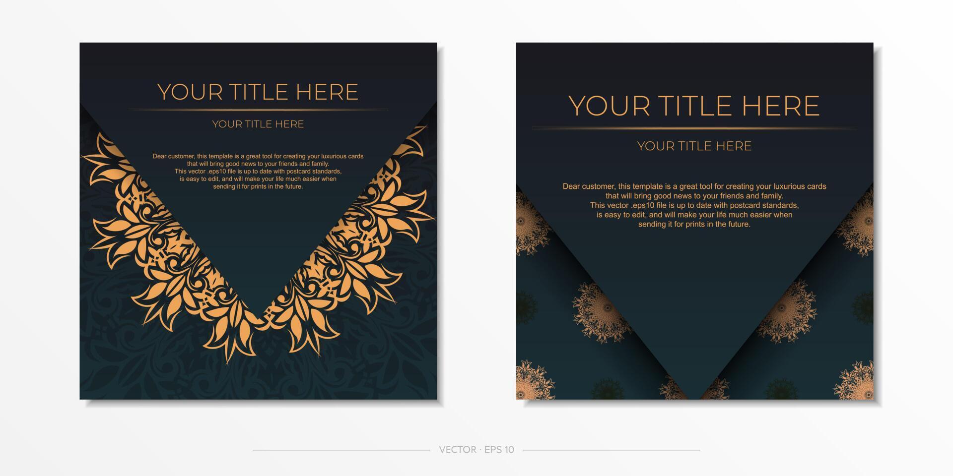 Dark green postcard template with white Indian mandala ornament. Elegant and classic elements ready for print and typography. illustration. vector