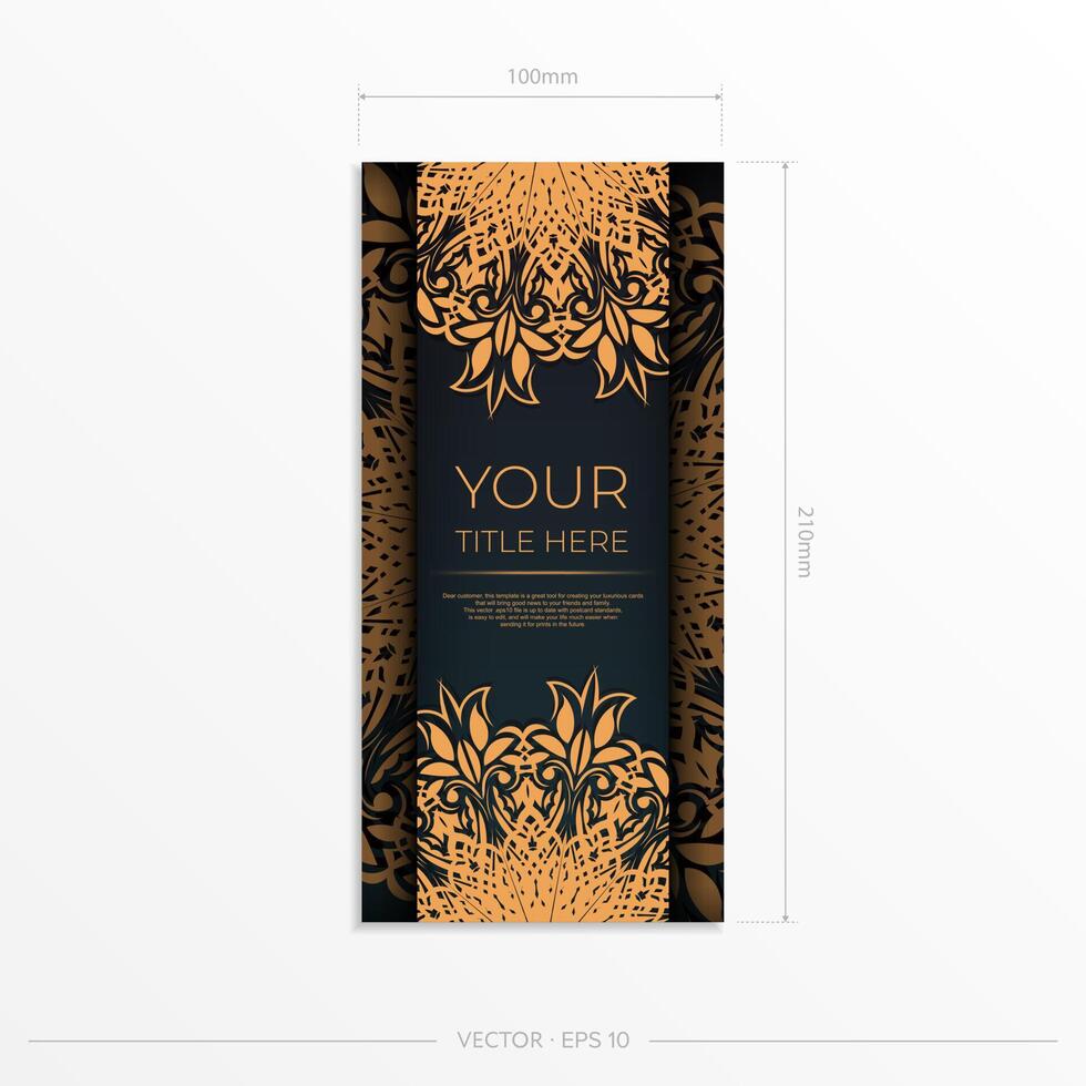Dark green postcard template with white abstract ornament. Elegant and classic elements ready for print and typography. Vector illustration.