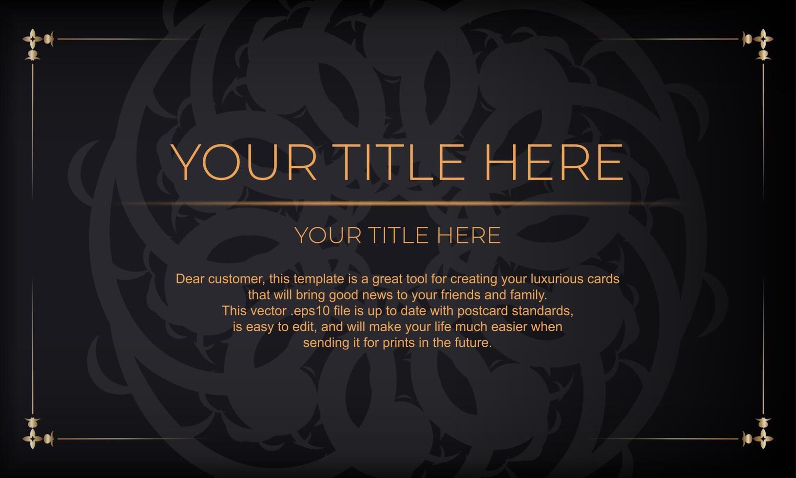 Black luxury background with abstract ornament. Elegant and classic elements ready for print and typography. vector
