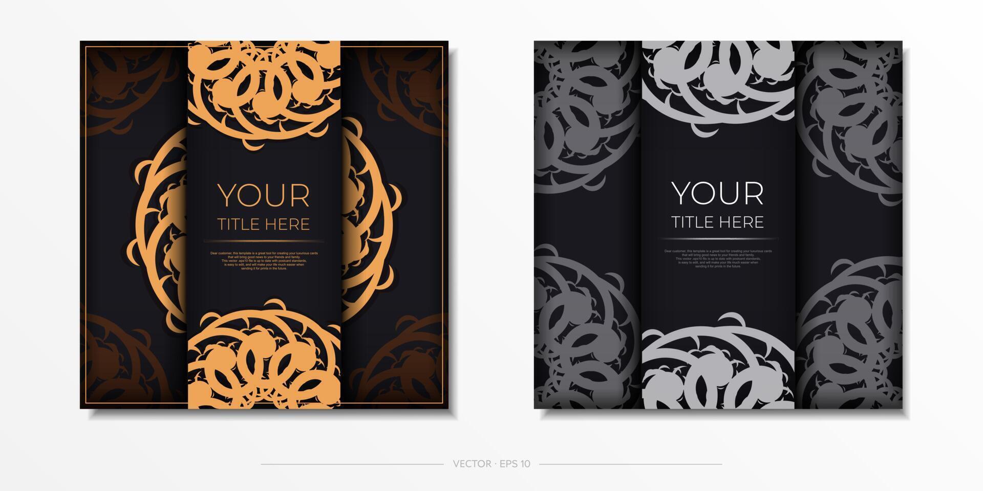 Luxurious black square postcard template with vintage indian ornaments. Elegant and classic elements ready for print and typography. vector