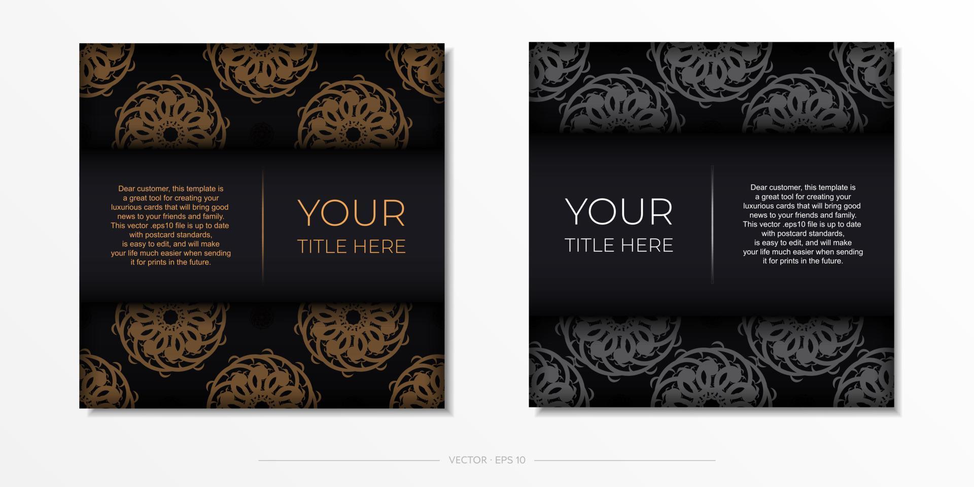 Luxury black square postcard template with vintage abstract mandala ornament. Elegant and classic vector elements are great for decoration.